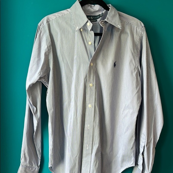 Ralph Lauren Light Gray Striped Shirt - Picture 1 of 3
